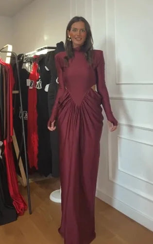 Elegant Long Sleeve Midriff Outfit Stitching Ruffle Dress