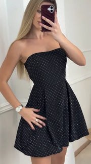 Sexy Tube Top Cinched Waist Shiny Mini Skirt