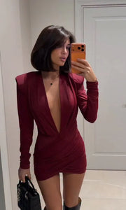 Sexy Long Sleeve Super Deep V Uniform Jumpsuit Skirt