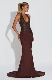 Sexy Halter Deep V Sequin Stitching Dress