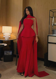 Sexy Scarf Tube Top Cinched Waist Solid Color Evening Dress