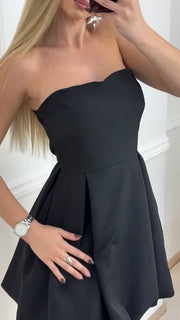 Sexy Tube Top Cinched Waist Shiny Mini Skirt