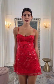 Sexy Sequined Suspender Embroidered Mini Skirt