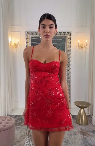 Sexy Sequined Suspender Embroidered Mini Skirt