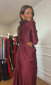 Elegant Long Sleeve Midriff Outfit Stitching Ruffle Dress