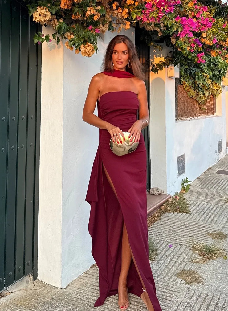 Sexy Sleeveless Tube Top High Slit Scarf Skirt