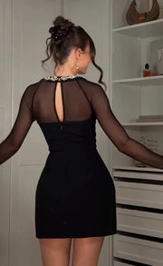 Sexy U Collar Rhinestone Mini Skirt