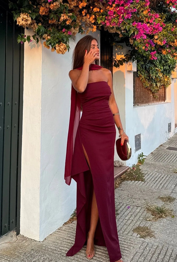 Sexy Sleeveless Tube Top High Slit Scarf Skirt