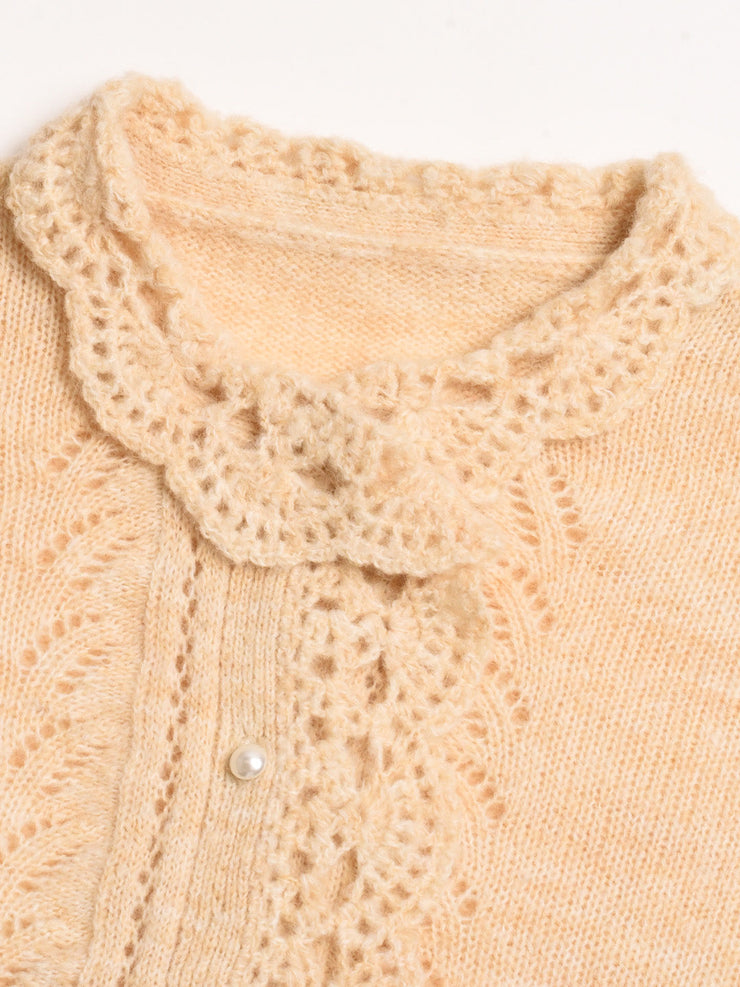 Lauren Wavy Collar Hollow Knit Cardigan