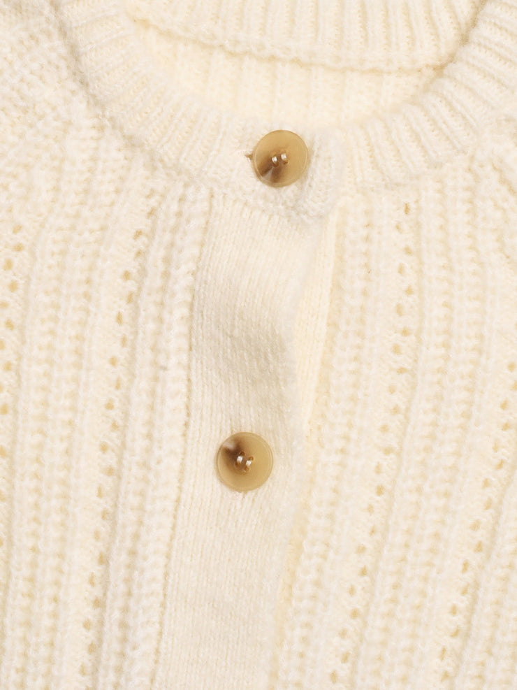 Destiny Round Neck Ribbed Wool Cardigan