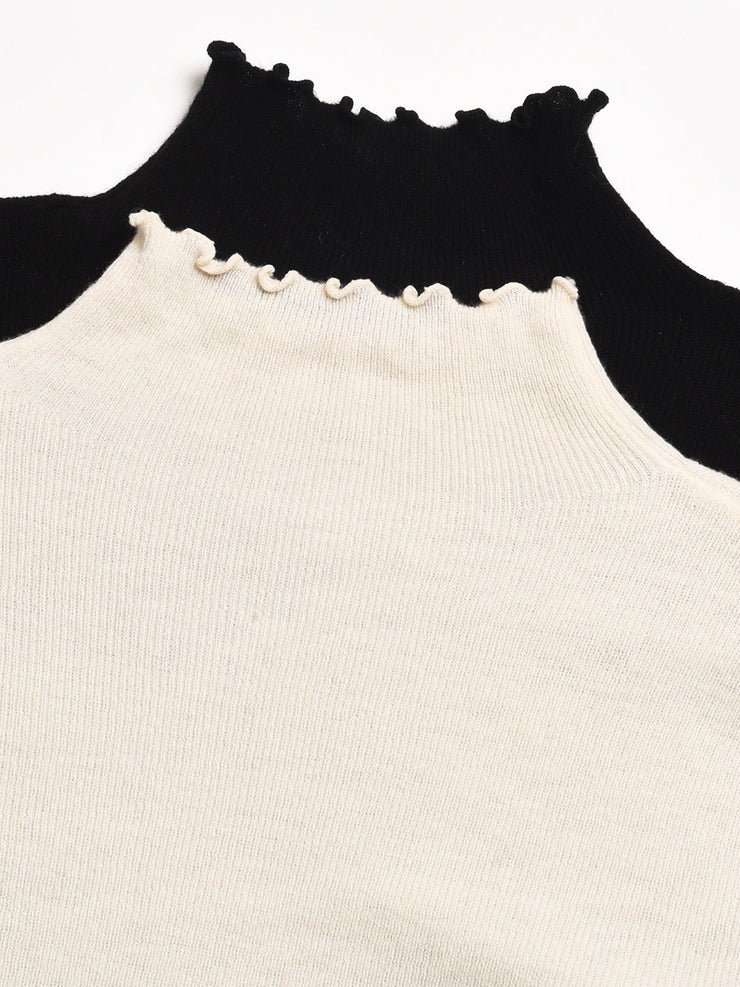 Amanda Ruffle Collar 100% Wool Sweater