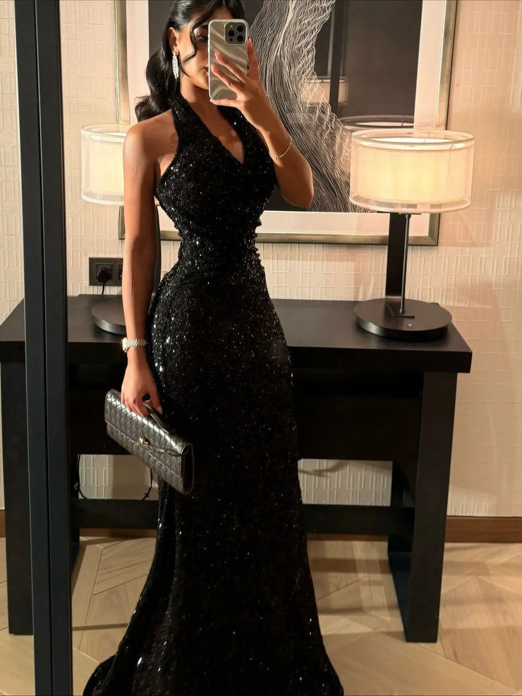 Sexy Halter Sequined Slim-Fit Shiny Dress