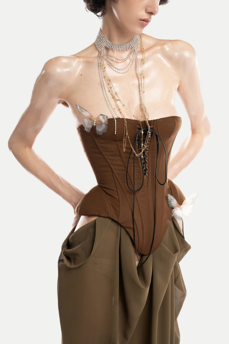 Saahira Butterfly Corset Mesh Maxi Dress