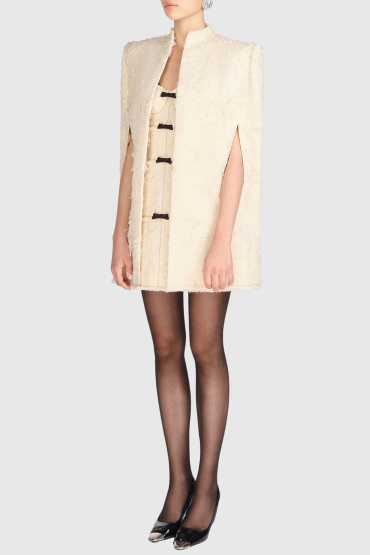 Santos Bow Jacquard Mini Dress - Beige