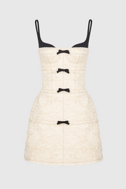 Santos Bow Jacquard Mini Dress - Beige