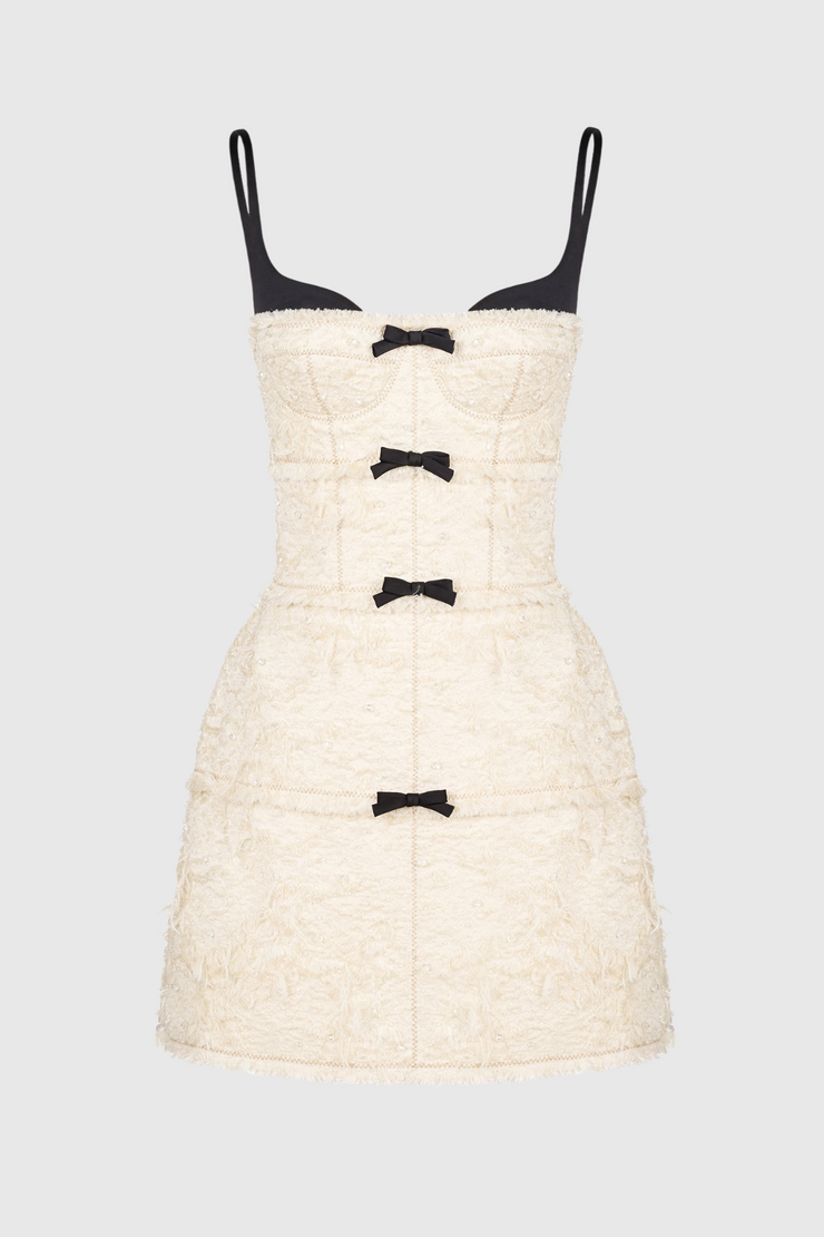 Santos Bow Jacquard Mini Dress - Beige