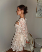 Sexy Long Sleeve Low-Cut Lace Mini Skirt