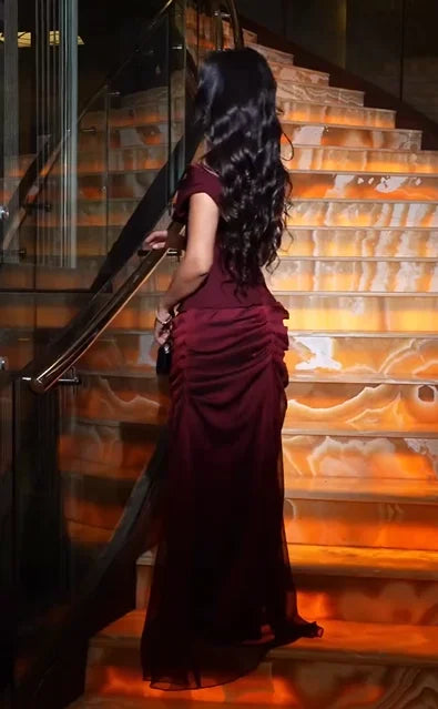 Sexy Solid Color Stitching Elegant Pleated Dress