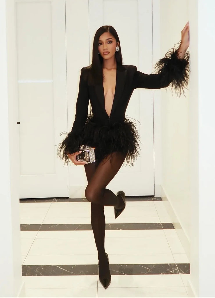 Sexy Long Sleeve Tassel Super Deep V Cardigan Suit Jumpsuit