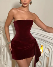 Sexy Tube Top Cinched Waist Solid Color Mini Skirt