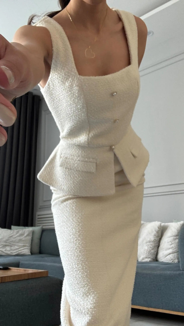 Sexy U Collar Button Stitching Fake Two-Piece Dress