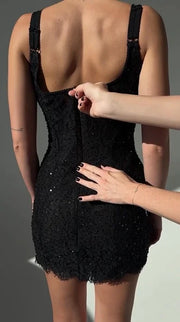 Sexy U Collar Bright Piece Solid Color Mini Skirt