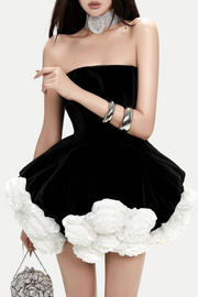 Sebast Flower Strapless Velvet Mini Dress - Black