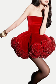 Sebast Flower Strapless Mini Dress - Red