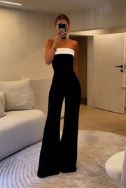 Sexy Bandeau Slim-Fit Contrast Color Jumpsuit