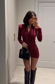 Sexy Long Sleeve Super Deep V Uniform Jumpsuit Skirt