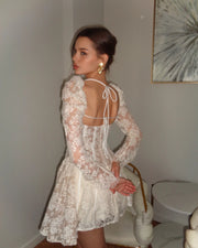 Sexy Long Sleeve Low-Cut Lace Mini Skirt