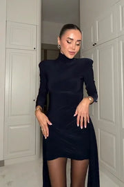Sexy Half Turtleneck Slim Long Sleeve Dress Skirt