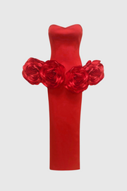 Sherise Floral Appliqué Strapless Maxi Bandage Dress - Red