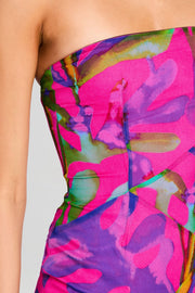 Shmaka Floral Print Strapless Slit Maxi Dress - Purple