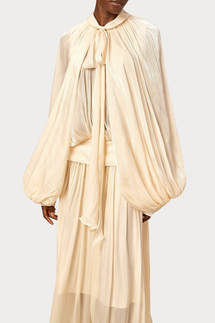 Solvia Balloon Sleeve Ruched Maxi Dress - Beige