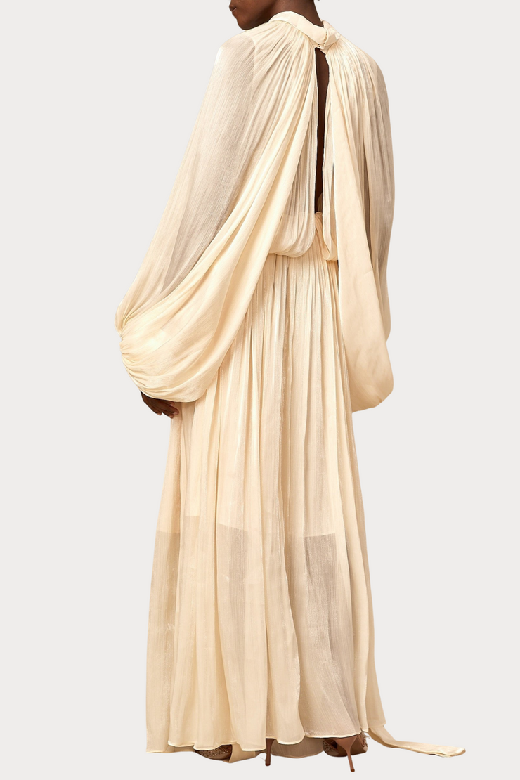 Solvia Balloon Sleeve Ruched Maxi Dress - Beige