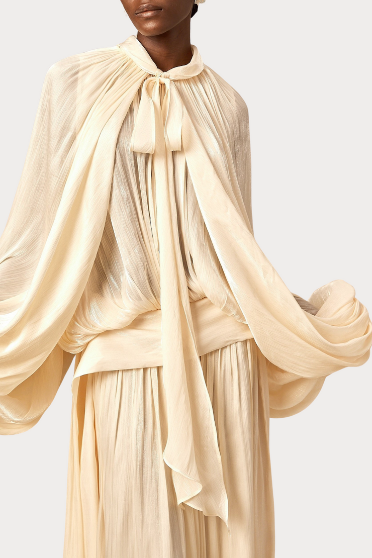 Solvia Balloon Sleeve Ruched Maxi Dress - Beige