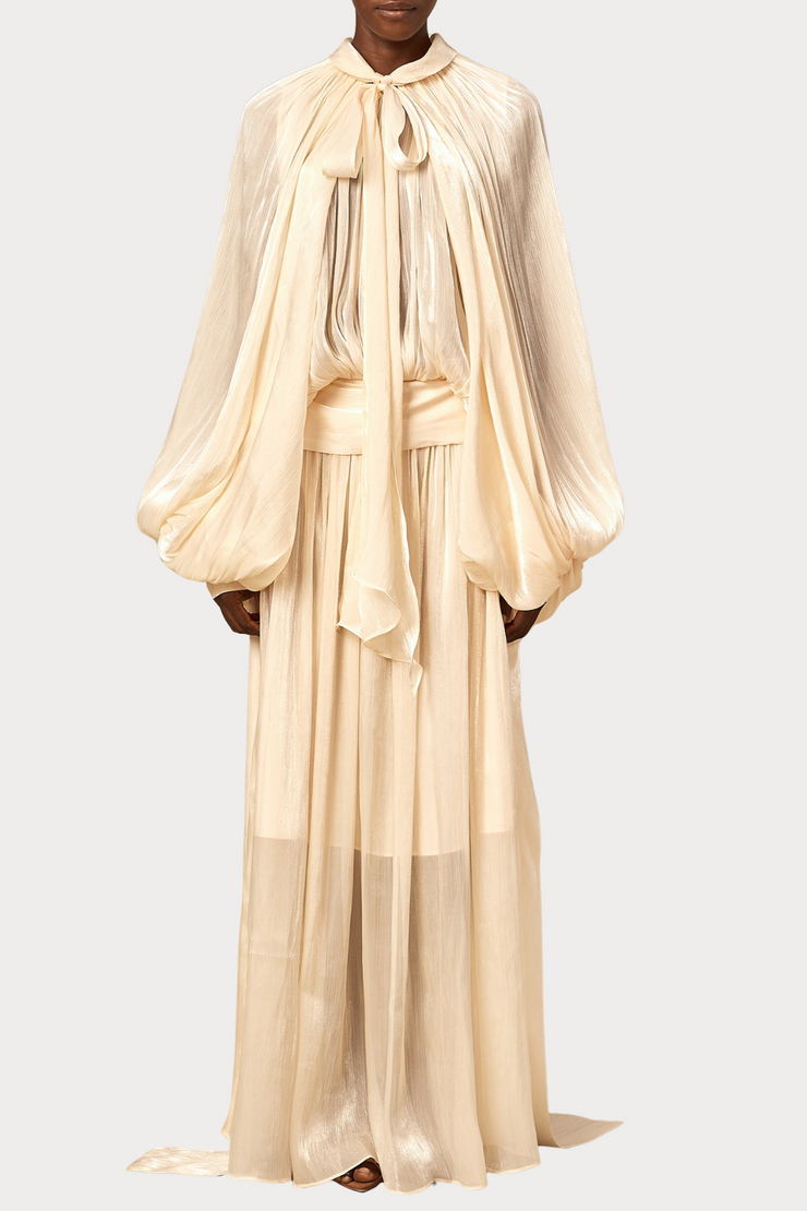 Solvia Balloon Sleeve Ruched Maxi Dress - Beige