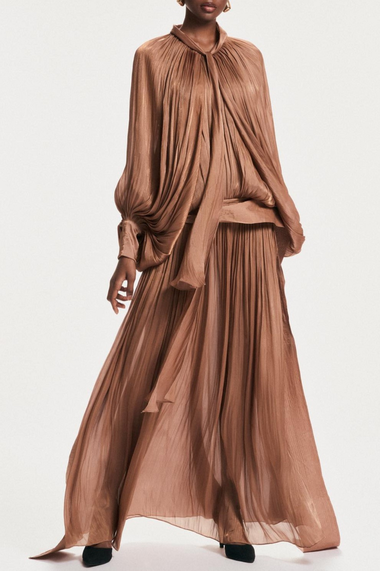 Solvia Balloon Sleeve Ruched Maxi Dress - Brown