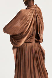 Solvia Balloon Sleeve Ruched Maxi Dress - Brown
