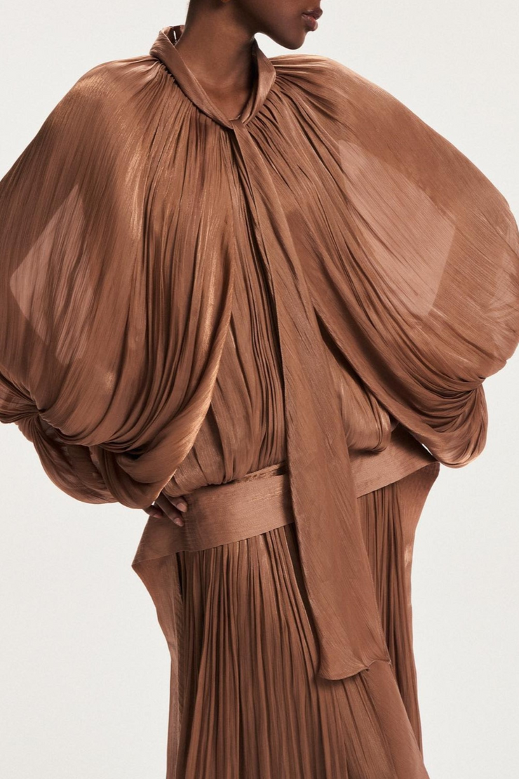 Solvia Balloon Sleeve Ruched Maxi Dress - Brown