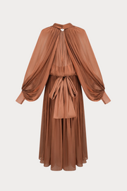 Solvia Balloon Sleeve Ruched Maxi Dress - Brown