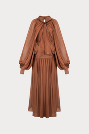 Solvia Balloon Sleeve Ruched Maxi Dress - Brown