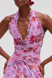 Souza Floral Halter Ruffle Tulle Maxi Dress - Pink