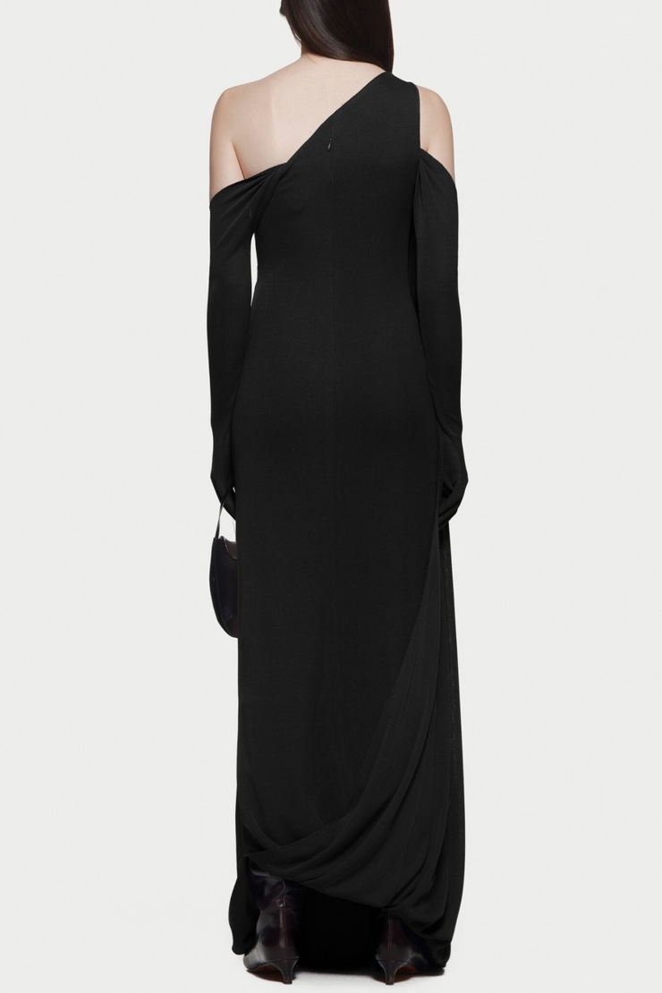 Tobala One Shoulder Asymmetrical Draped Maxi Dress - Black