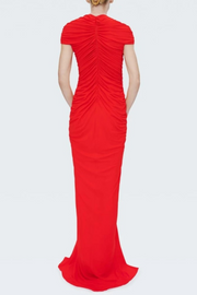Viceroy Keyhole Mesh Ruched Maxi Dress - Red