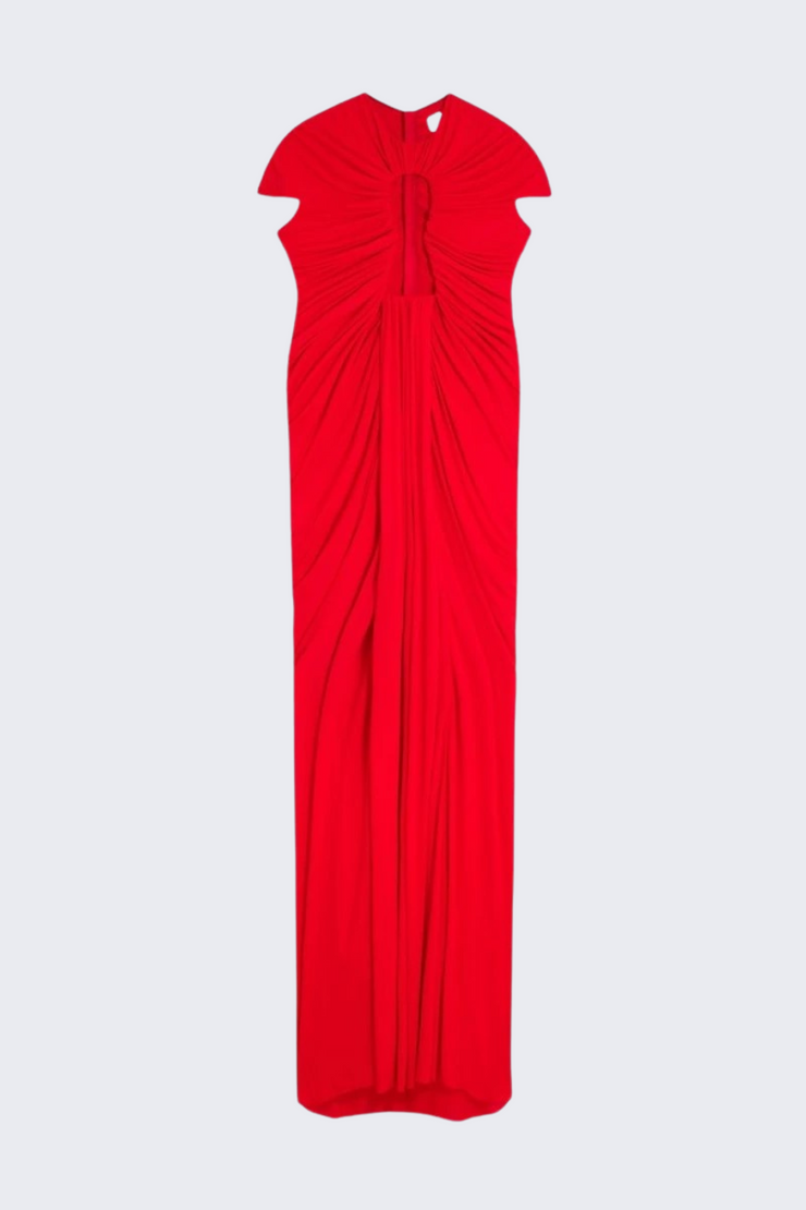 Viceroy Keyhole Mesh Ruched Maxi Dress - Red
