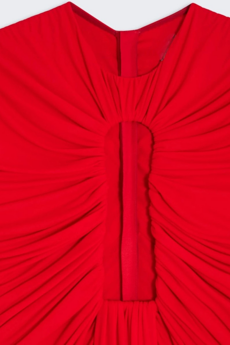 Viceroy Keyhole Mesh Ruched Maxi Dress - Red