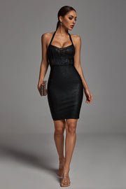 Nora Black Metallic Halter Mini Bandage Dress