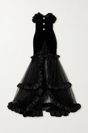 Yalie Ruffle Strapless Mesh Maxi Dress